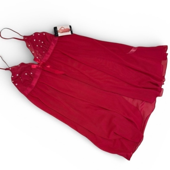 French Affair Other - nwt French Affair Red Sheer Lace Babydoll Chemise with Sequin Detail M Medium